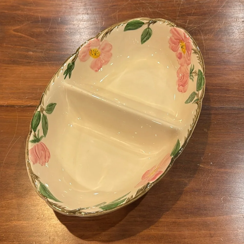VINTAGE Franciscan Desert Rose Divided Serving Dish Pink Floral Cottagecore USA